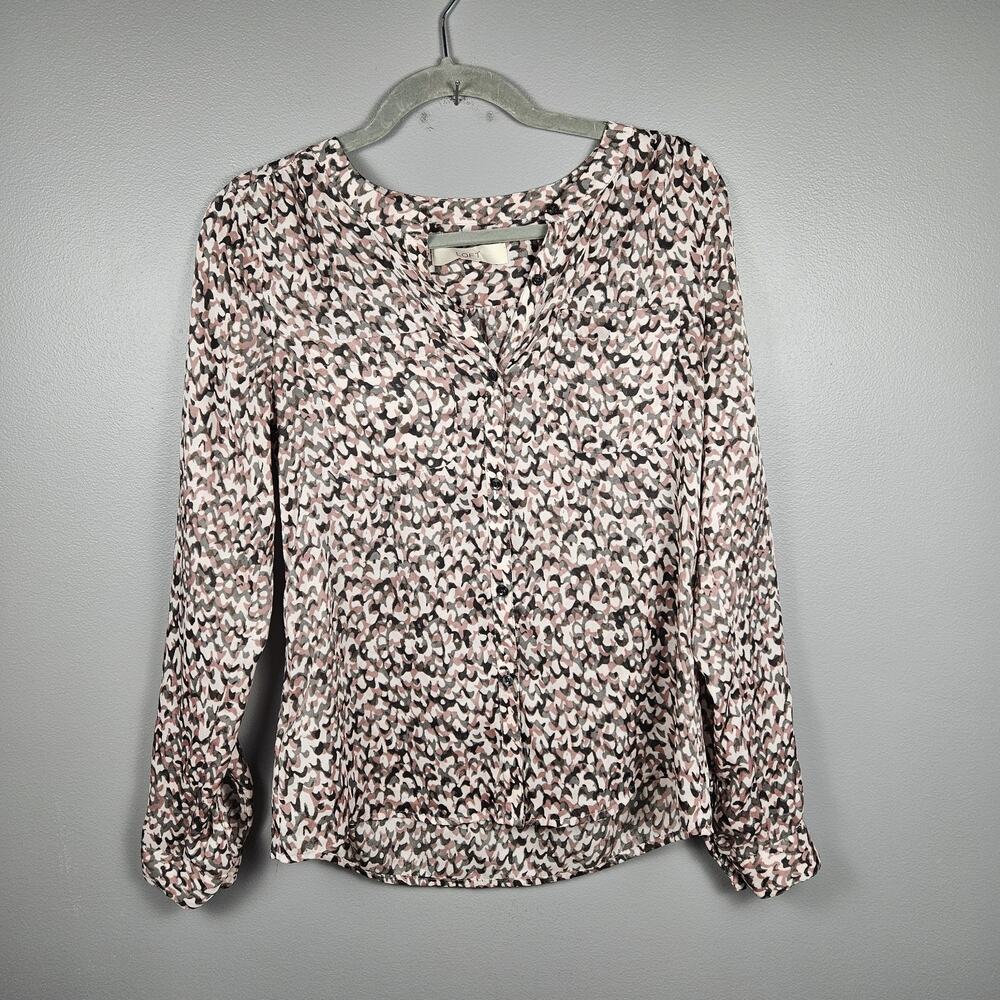 LOFT Flowing Abstract Pattern Top Blush Neutrals XSā Dreamy Button Down Cottage
